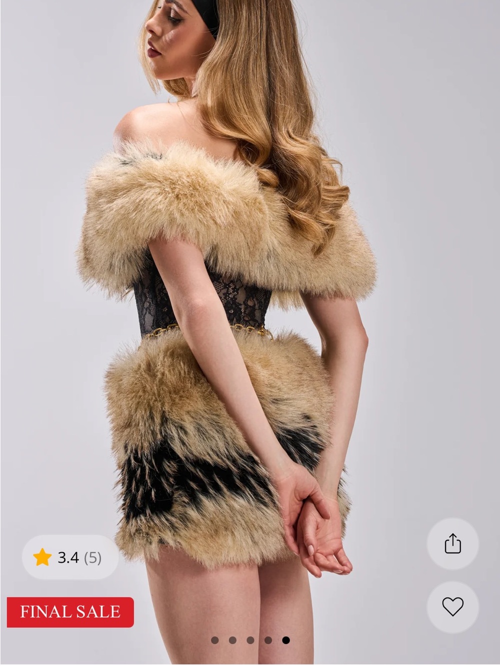 AKIRA Tan & Black Faux Fur Lace Mini Dress - Picture 5 of 16